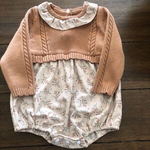 Tan Sweater with Cream Romper 9-12 months